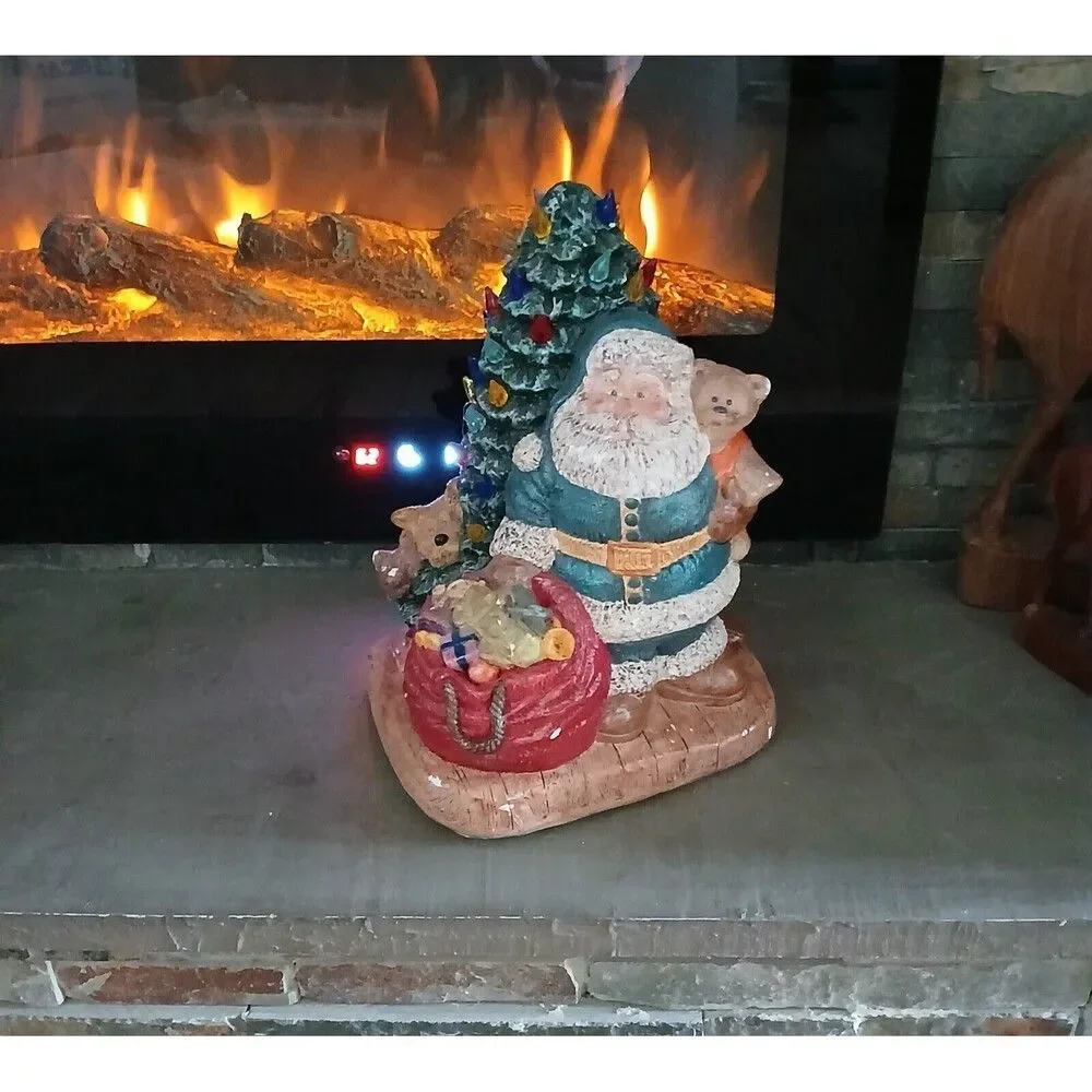Vintage Wee Crafts Ceramic Light Up Santa & Christmas Tree Toy Bag Figurine